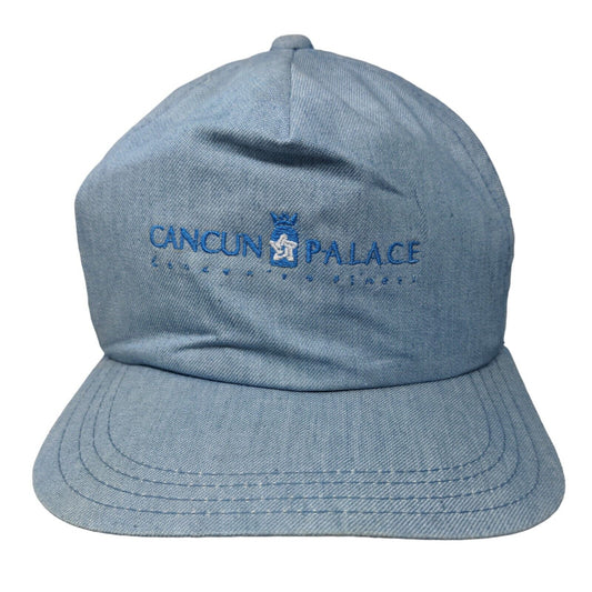 Cancun Palace Men's Snapback Trucker Hat Blue Embroidered Logo