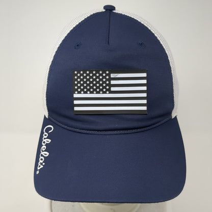 USA Flag Cabela's Snapback Trucker Hat Blue OS Adjustable Patriotic Mesh Back