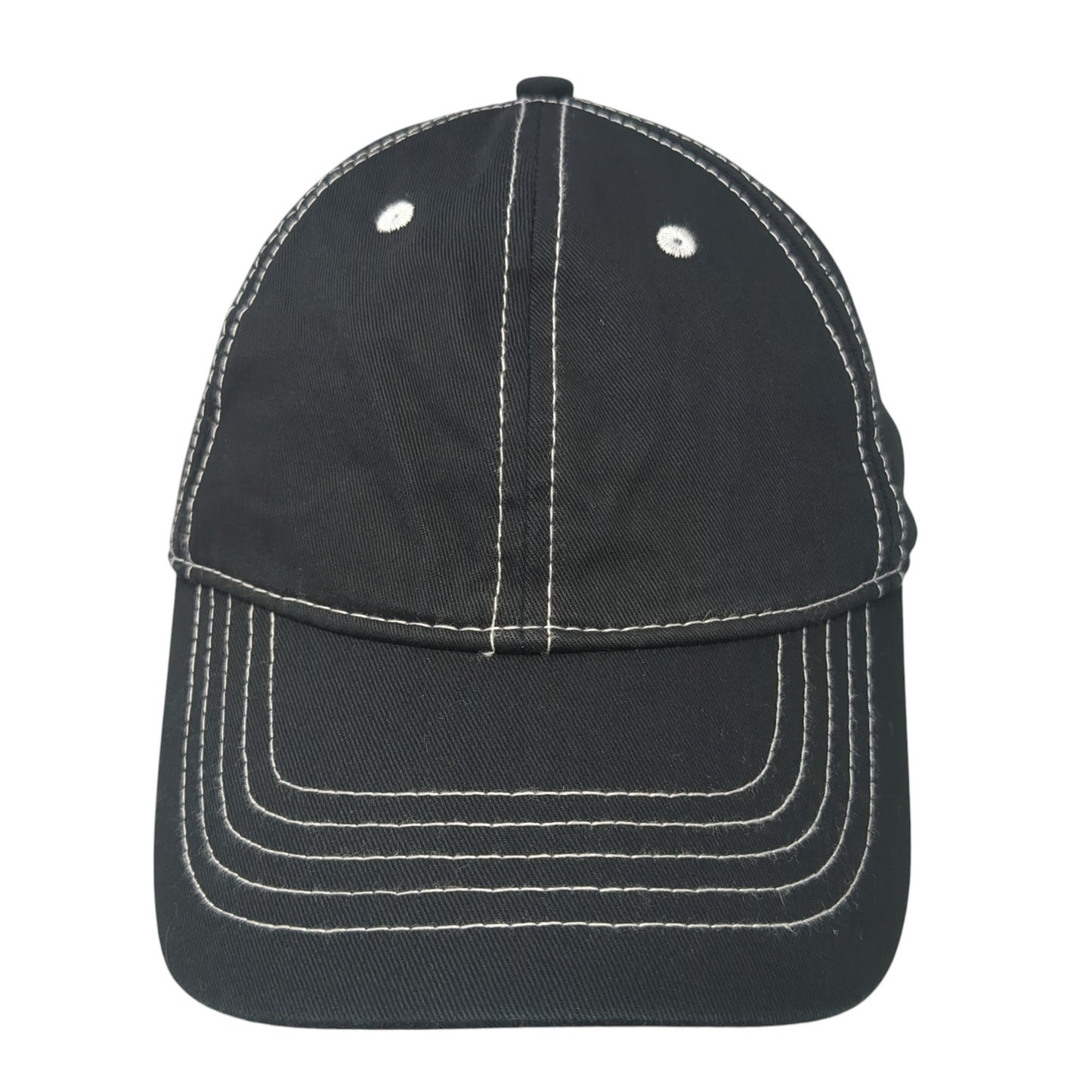 Unbranded Strapback Hat Solid Black 6 Panel Vent Holes Blank Adjustable