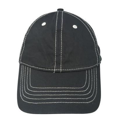 Unbranded Strapback Hat Solid Black 6 Panel Vent Holes Blank Adjustable