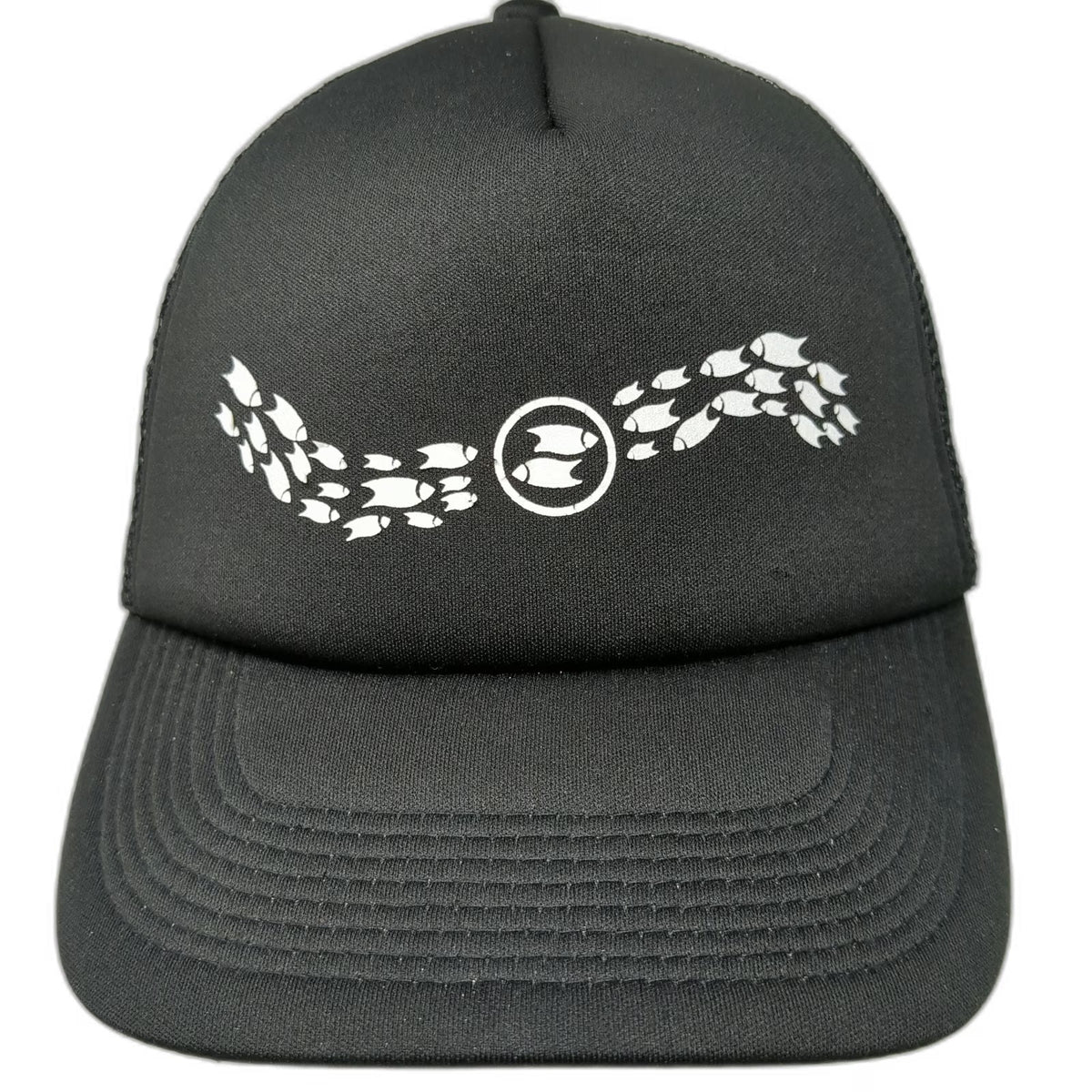 dkps Trucker Hat Black One Size Mesh Snapback Foam Fish School Graphic Polyester
