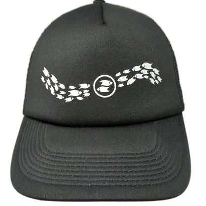 dkps Trucker Hat Black One Size Mesh Snapback Foam Fish School Graphic Polyester
