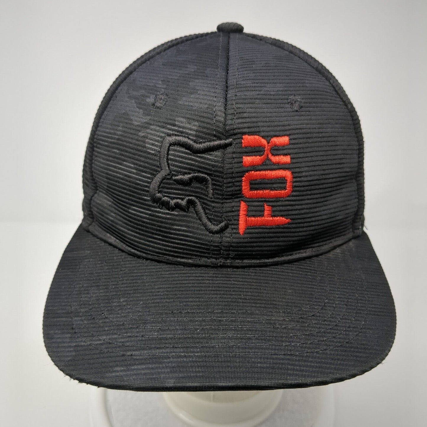 Fox Snapback Hat Black One Size Adjustable Embroidered 6 Panel Polyester
