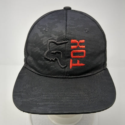 Fox Snapback Hat Black One Size Adjustable Embroidered 6 Panel Polyester