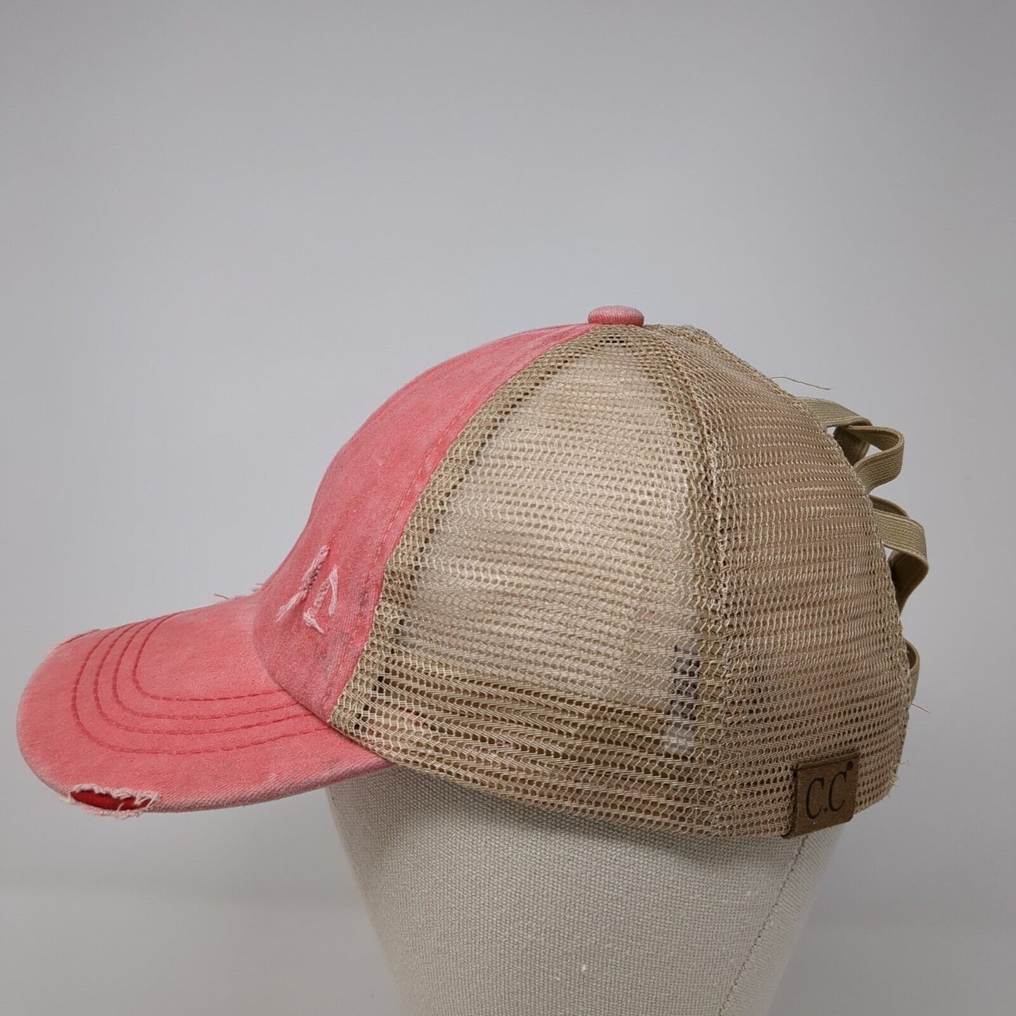 C.C Exclusives Strapback Trucker Hat Multi One Size Ponytail Distressed