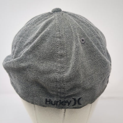 Hurley Baseball Cap Gray XL Flexfit Herringbone Pattern Embroidered Logo hat