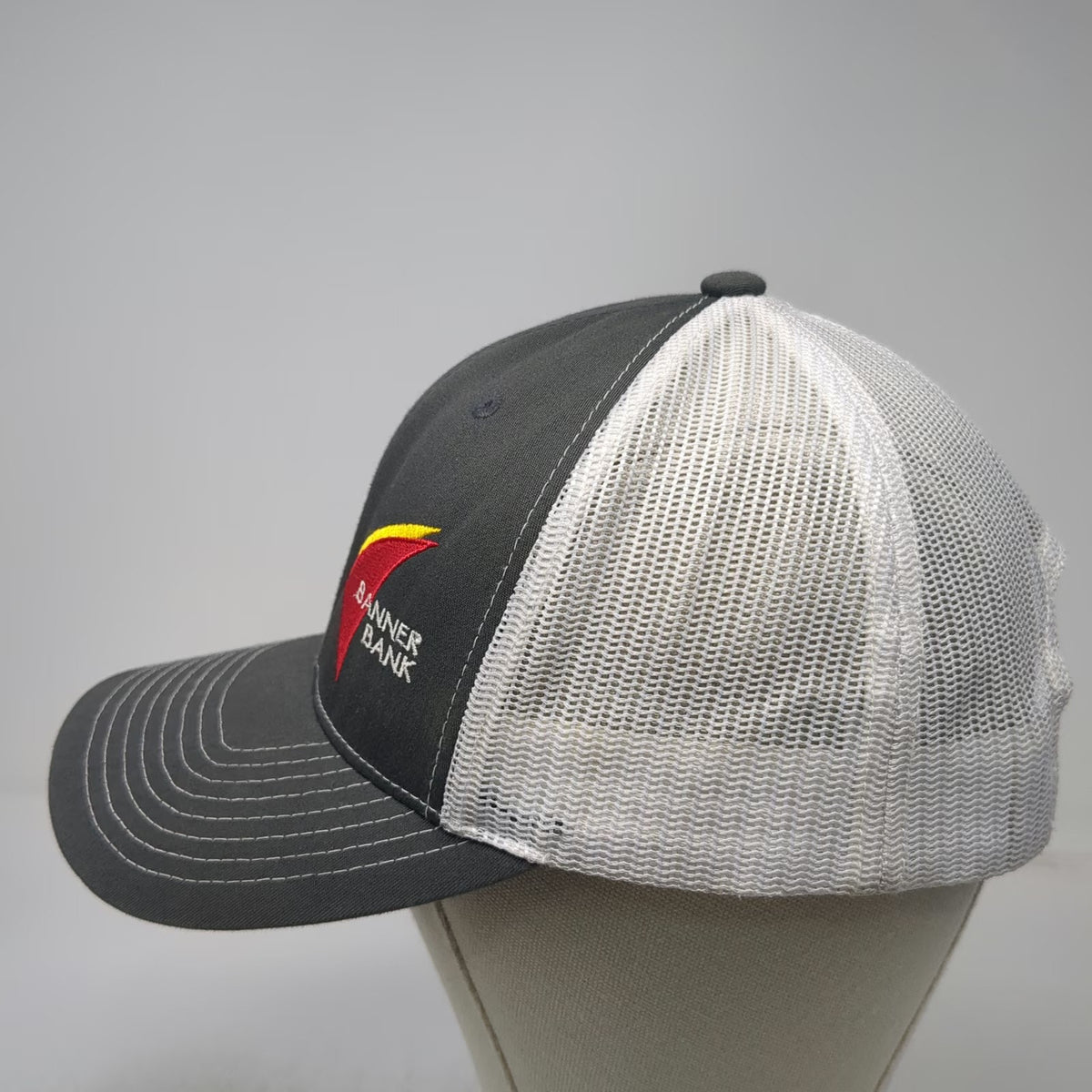 Richardson Trucker Hat Gray One Size Banner Bank Mesh Back Snapback Adjustable