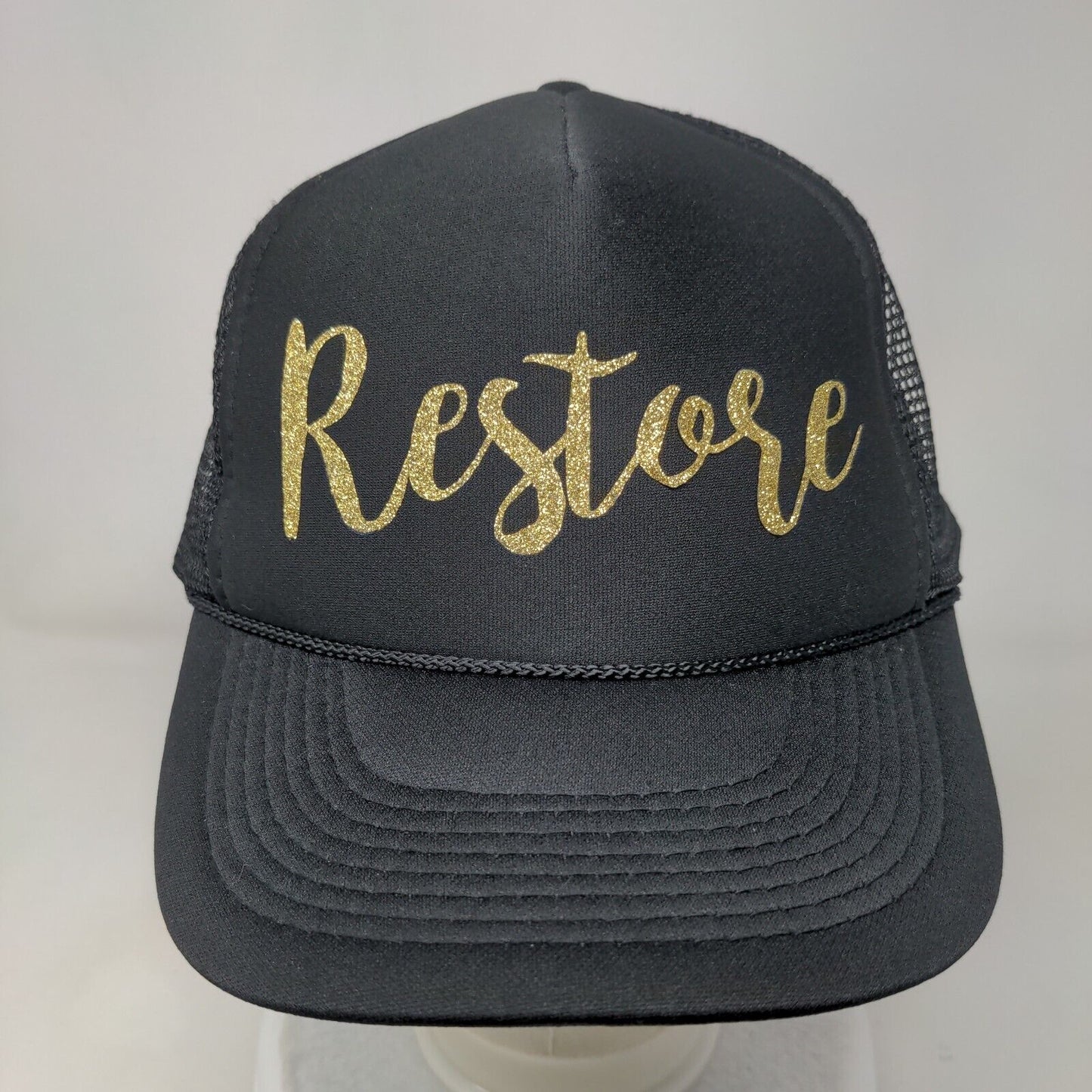 Restore Snapback Trucker Hat Black OSFM Adjustable Mesh Back 6 Panel Otto