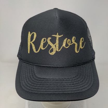 Restore Snapback Trucker Hat Black OSFM Adjustable Mesh Back 6 Panel Otto