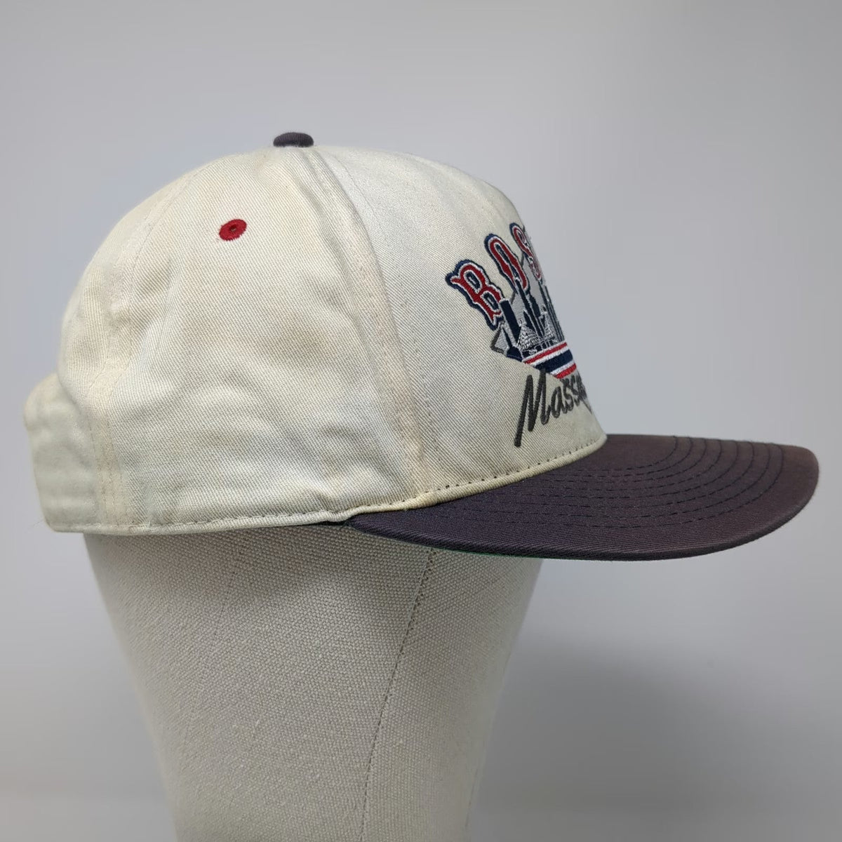 Shells Vintage 5 Panel Beige Hat One Size Snapback Boston Skyline Massachusetts