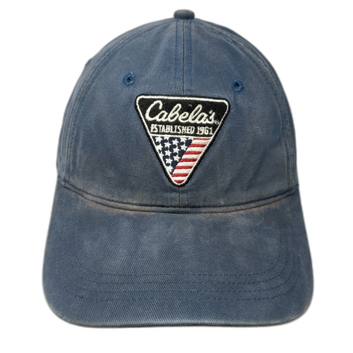 Cabela's Blue Baseball Cap One Size Embroidered Patch USA Flag Strapback Hat