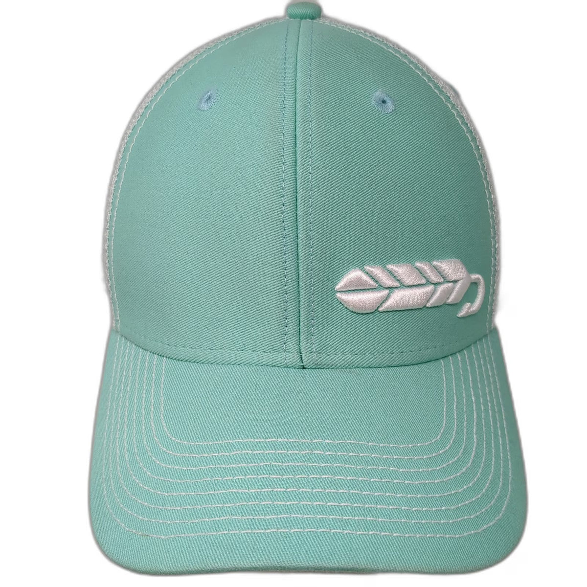 Fishing With Feathers Trucker Hat Green One Size Mesh Back Snapback Fly Lure