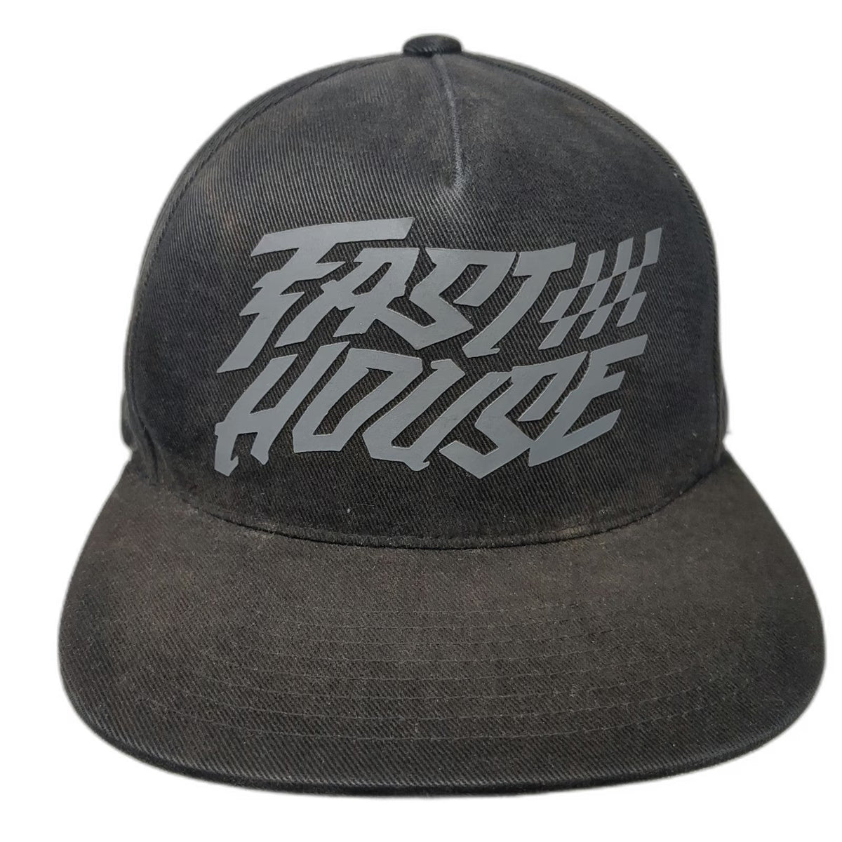 Fasthouse Snapback Hat Black One Size Skull Checkered Flag Cotton Graphic
