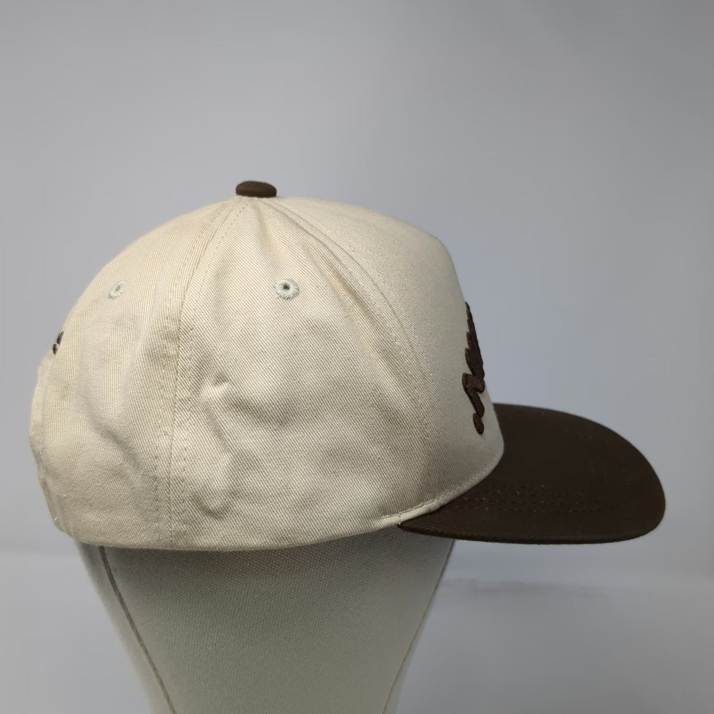 Dunkin' 5 Panel Hat Beige One Size Snapback Upside Down Logo Brown Brim Est 1950