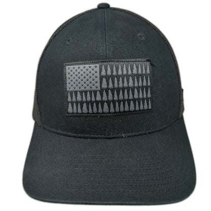 Columbia Baseball Cap Black XL Tree Flag Patch Mesh Back Flexfit Outdoor Hat