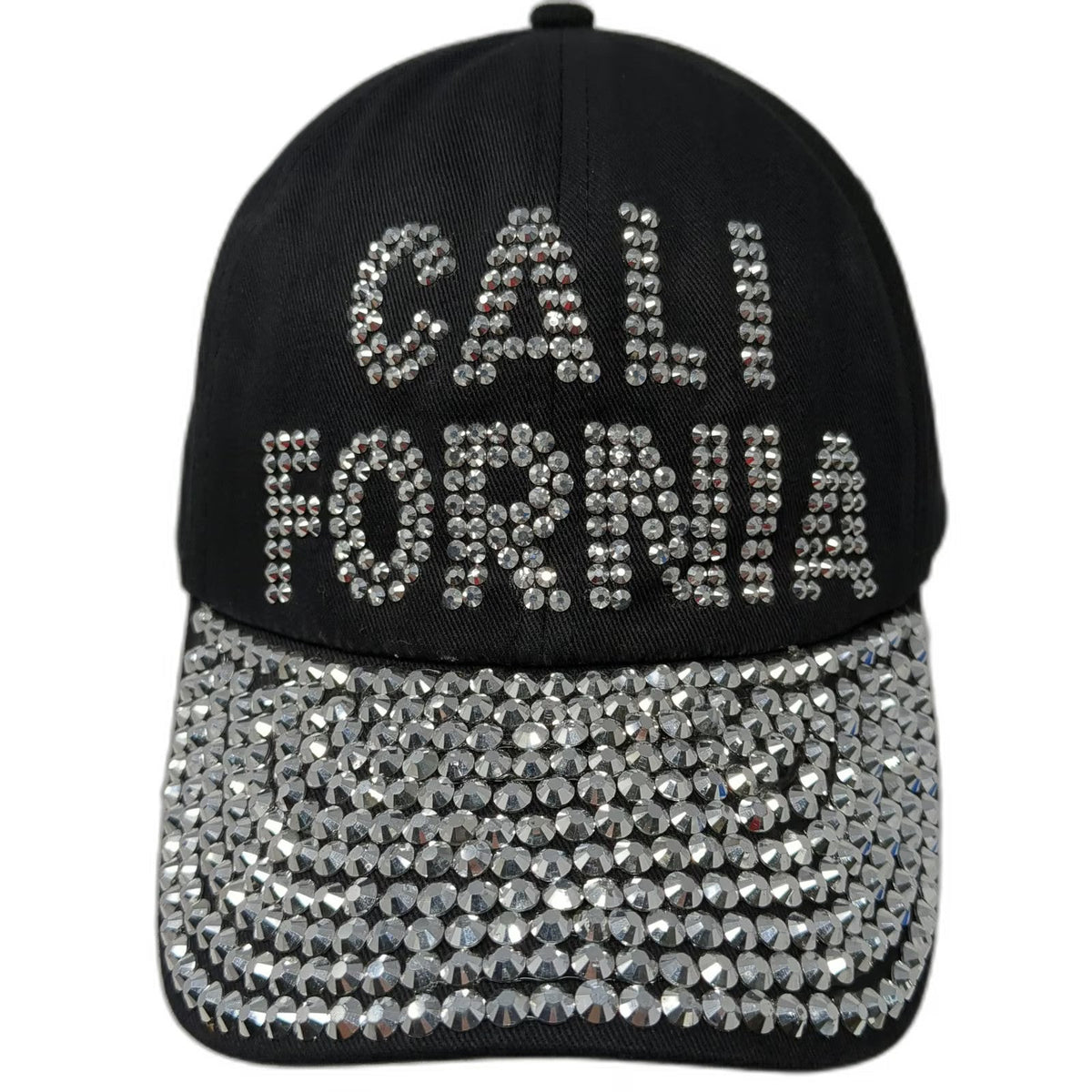 Black Baseball Cap One Size Rhinestone California Studded Brim Hat Strapback