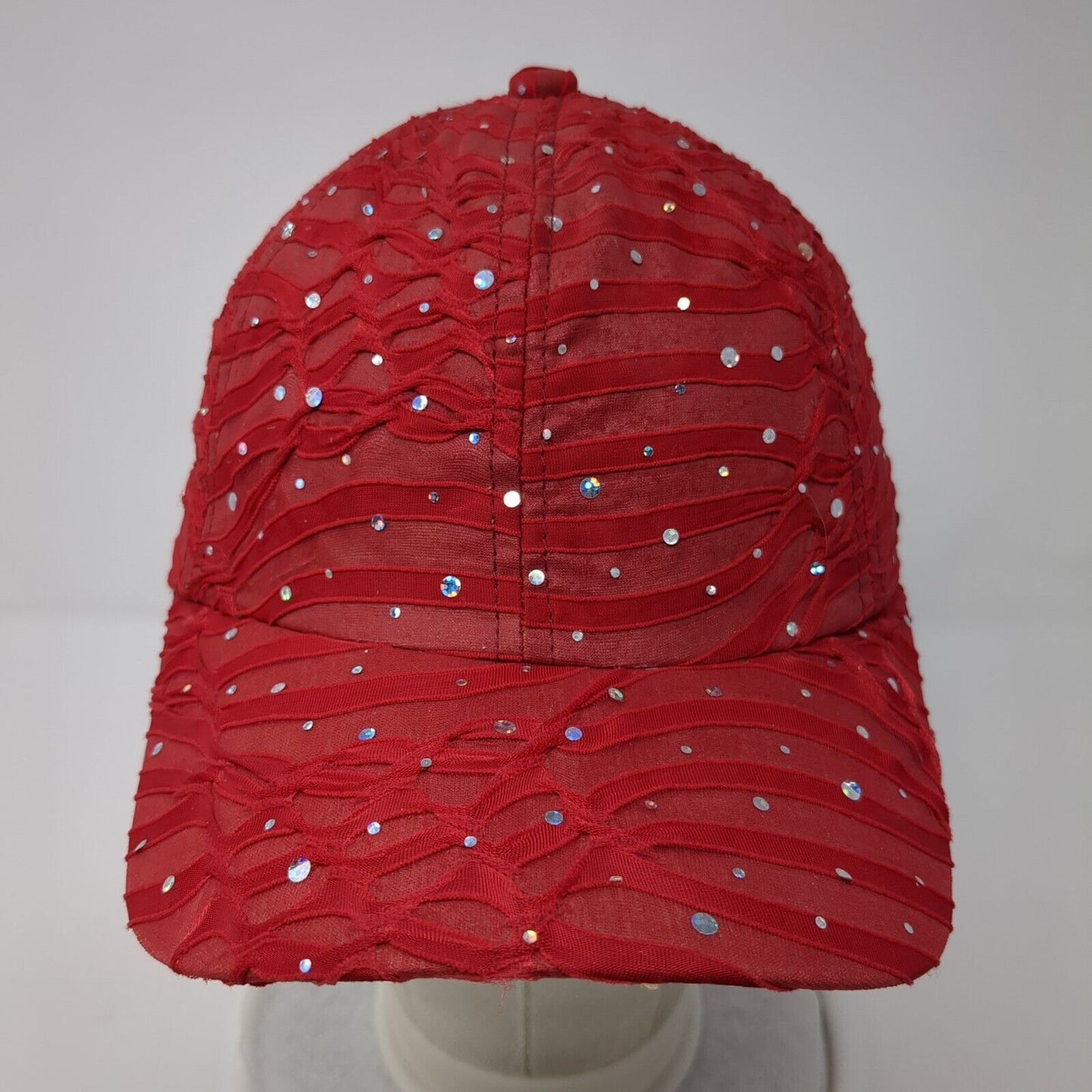 Glitter Sequin Strapback Hat Red One Size Adjustable Vented Holes 6 Panel