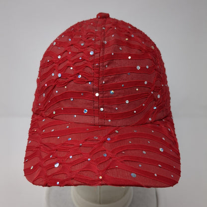 Glitter Sequin Strapback Hat Red One Size Adjustable Vented Holes 6 Panel