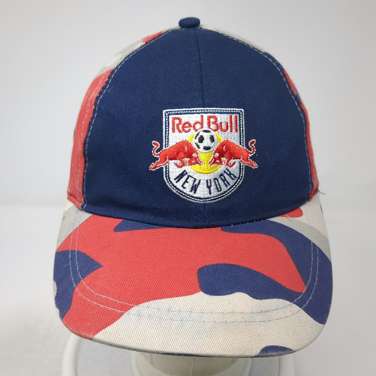 New York Red Bull Snapback Hat Blue Camo One Size Soccer Bayer Logo Club