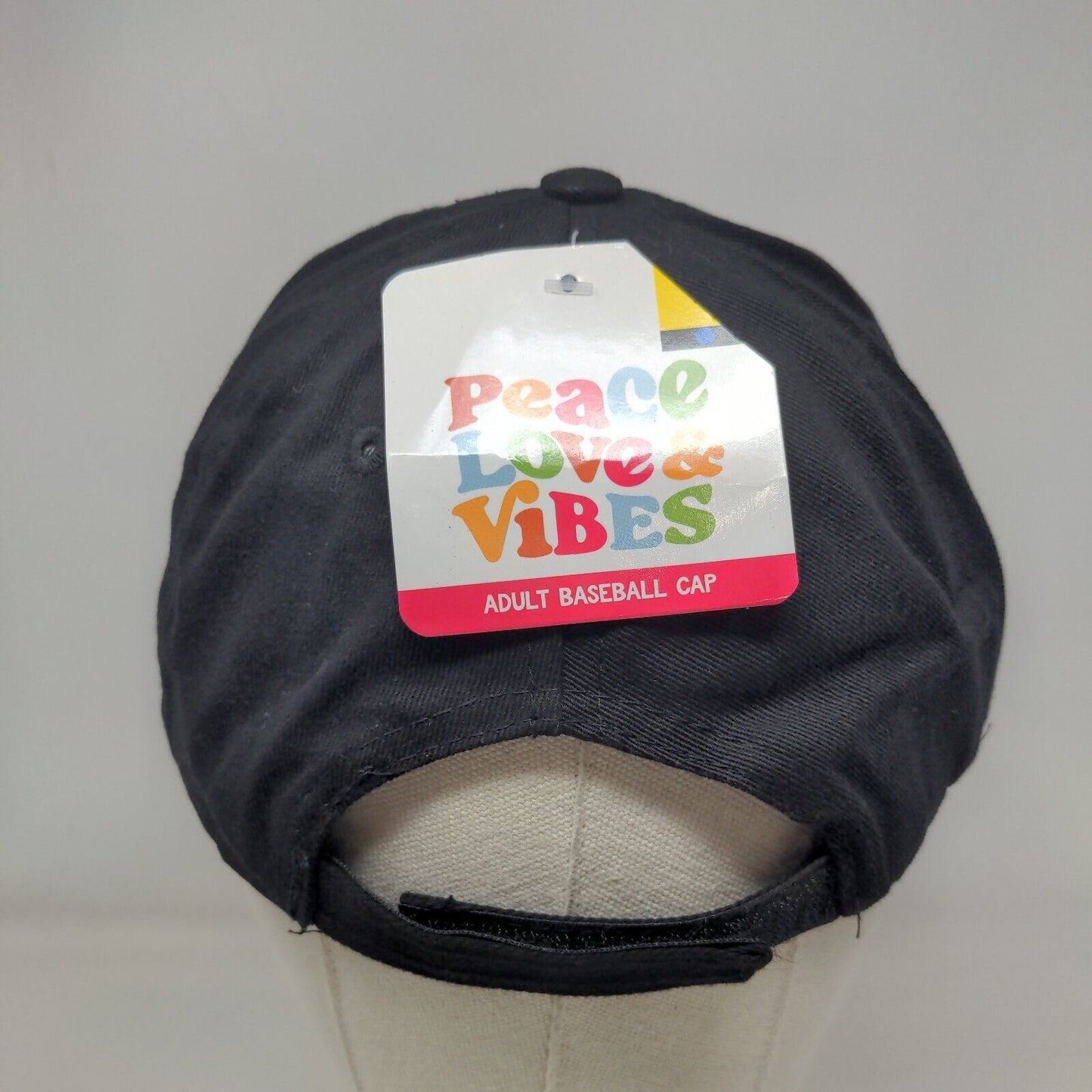 Smiley Adult Baseball Cap Black One Size Adjustable Embroidered Peace Love Vibes