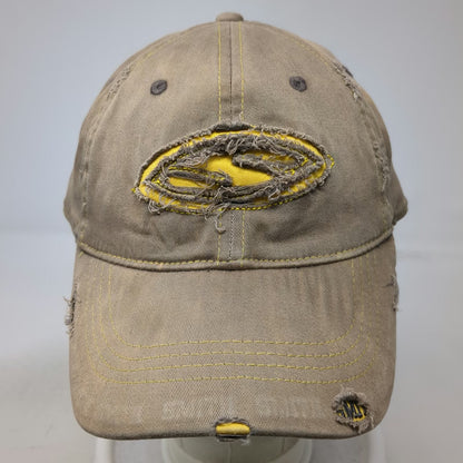 Smith Baseball Cap Brown XL Distressed Yellow Stitching Stretch Fit Logo Hat