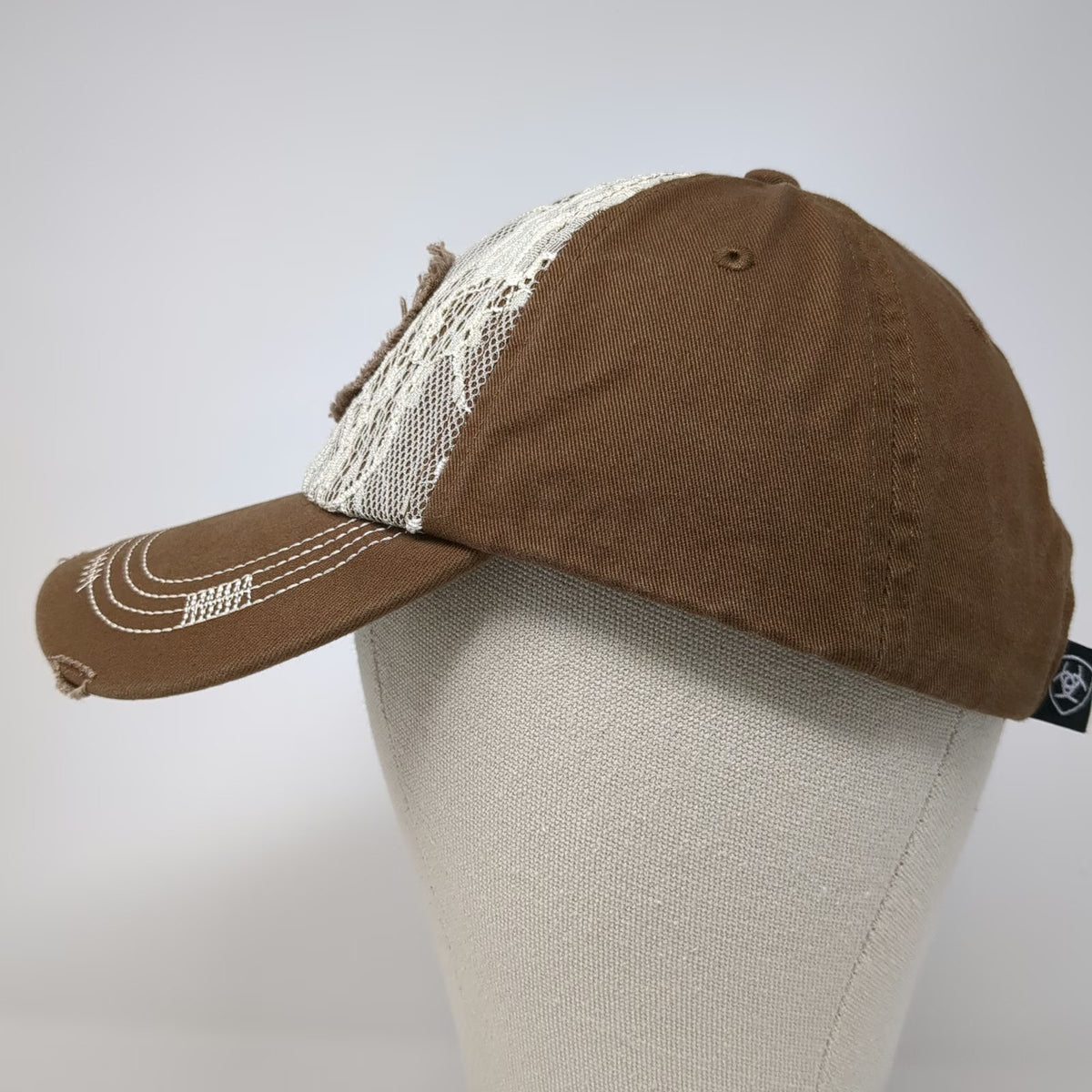 Ariat Baseball Cap Brown One Size Lace Floral Logo Strapback Contrast Stitch Hat