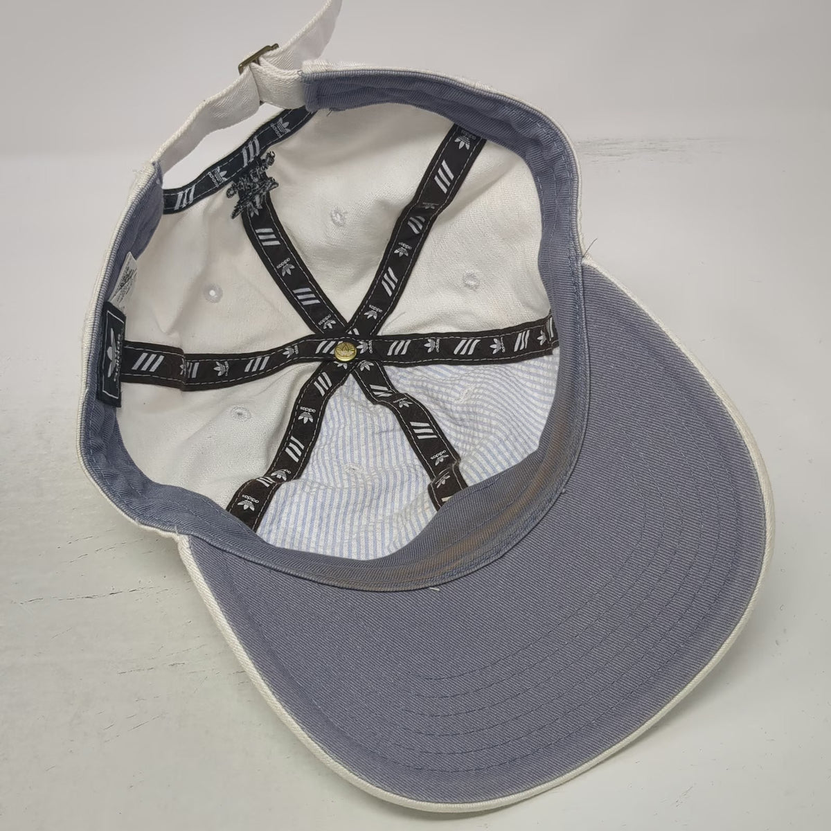 Adidas Baseball Cap White One Size Trefoil Logo Embroidered Slideback Strap Hat