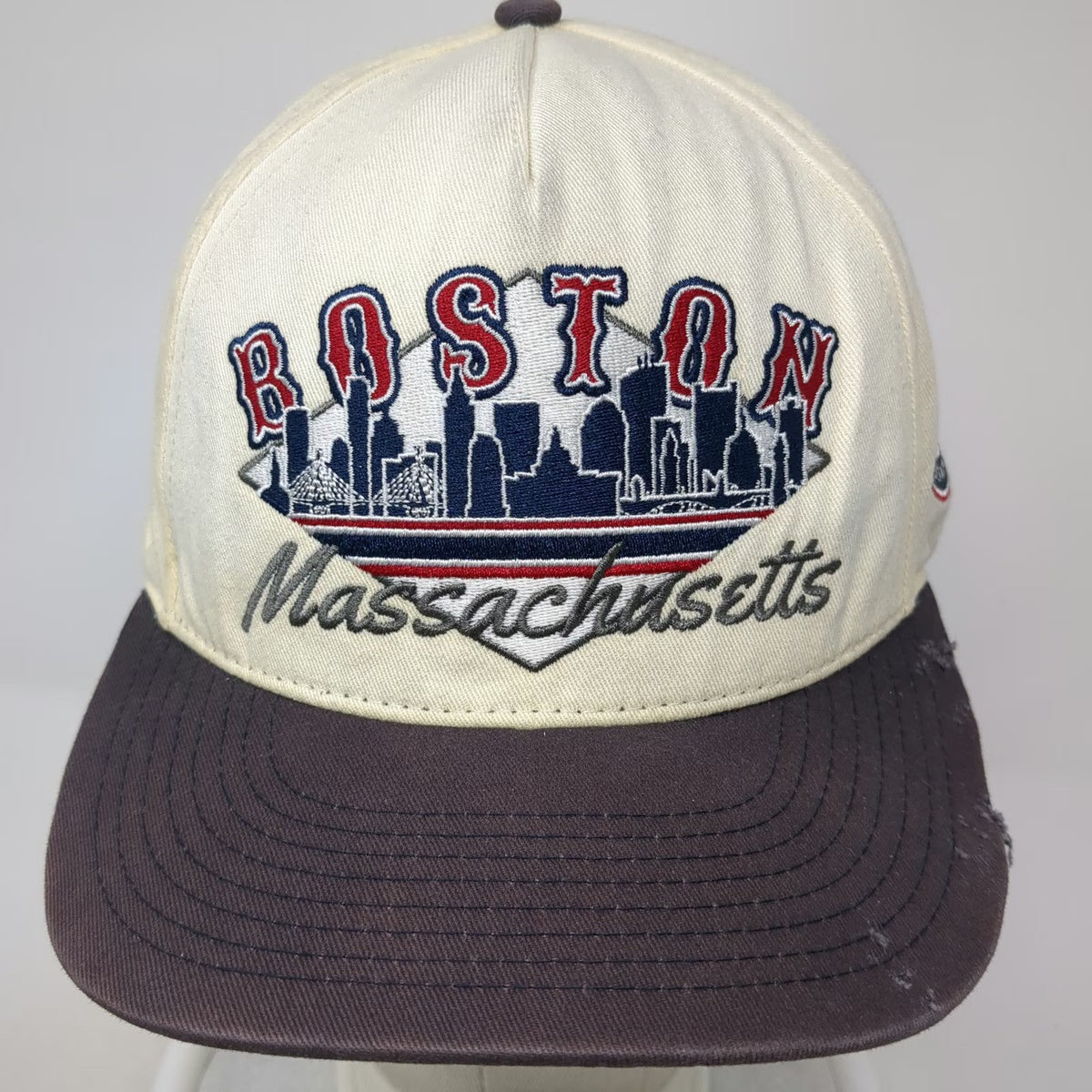 Shells Vintage 5 Panel Beige Hat One Size Snapback Boston Skyline Massachusetts