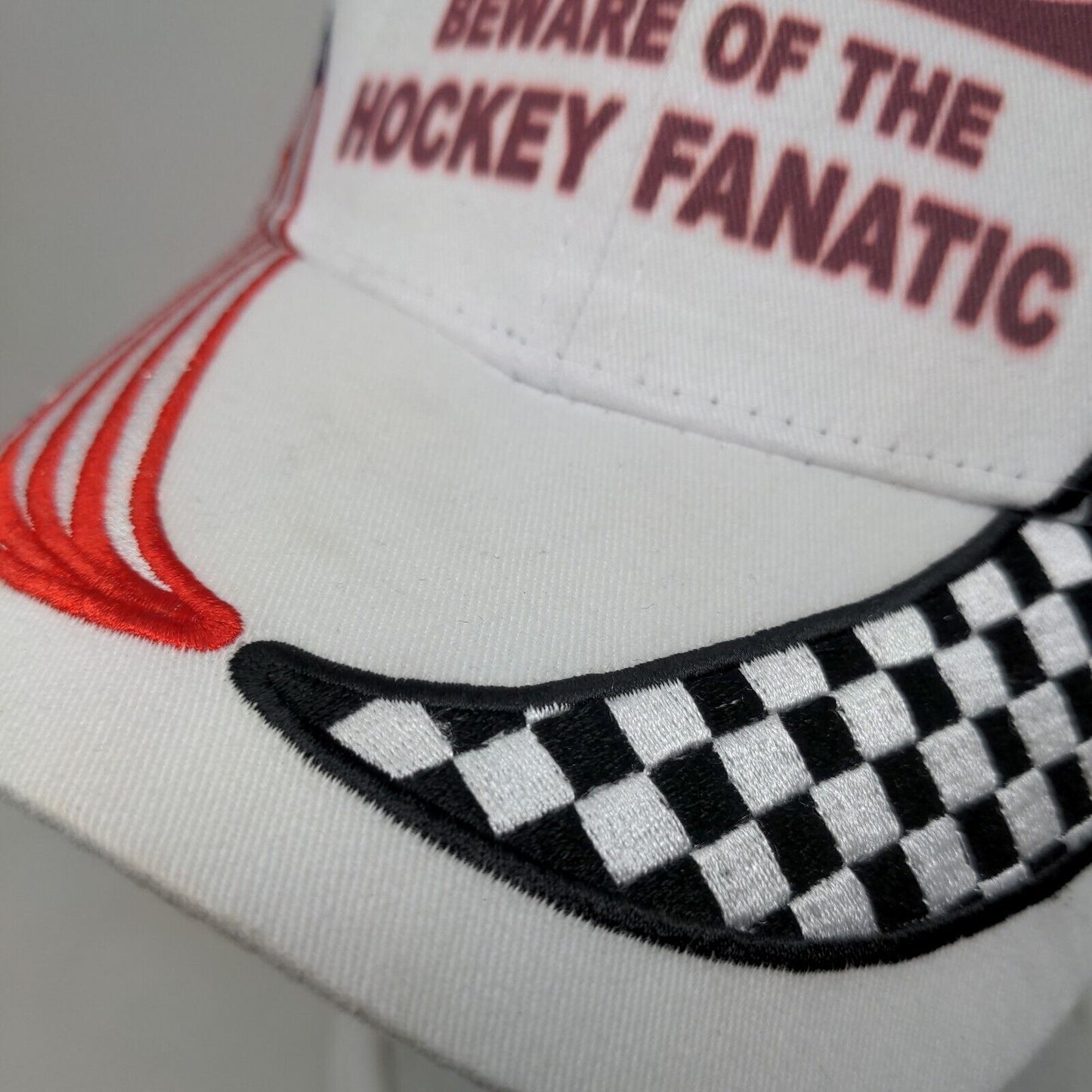 Otto Men's Strapback Hat White OSFM Embroidered Flags Beware Hockey Fanatic