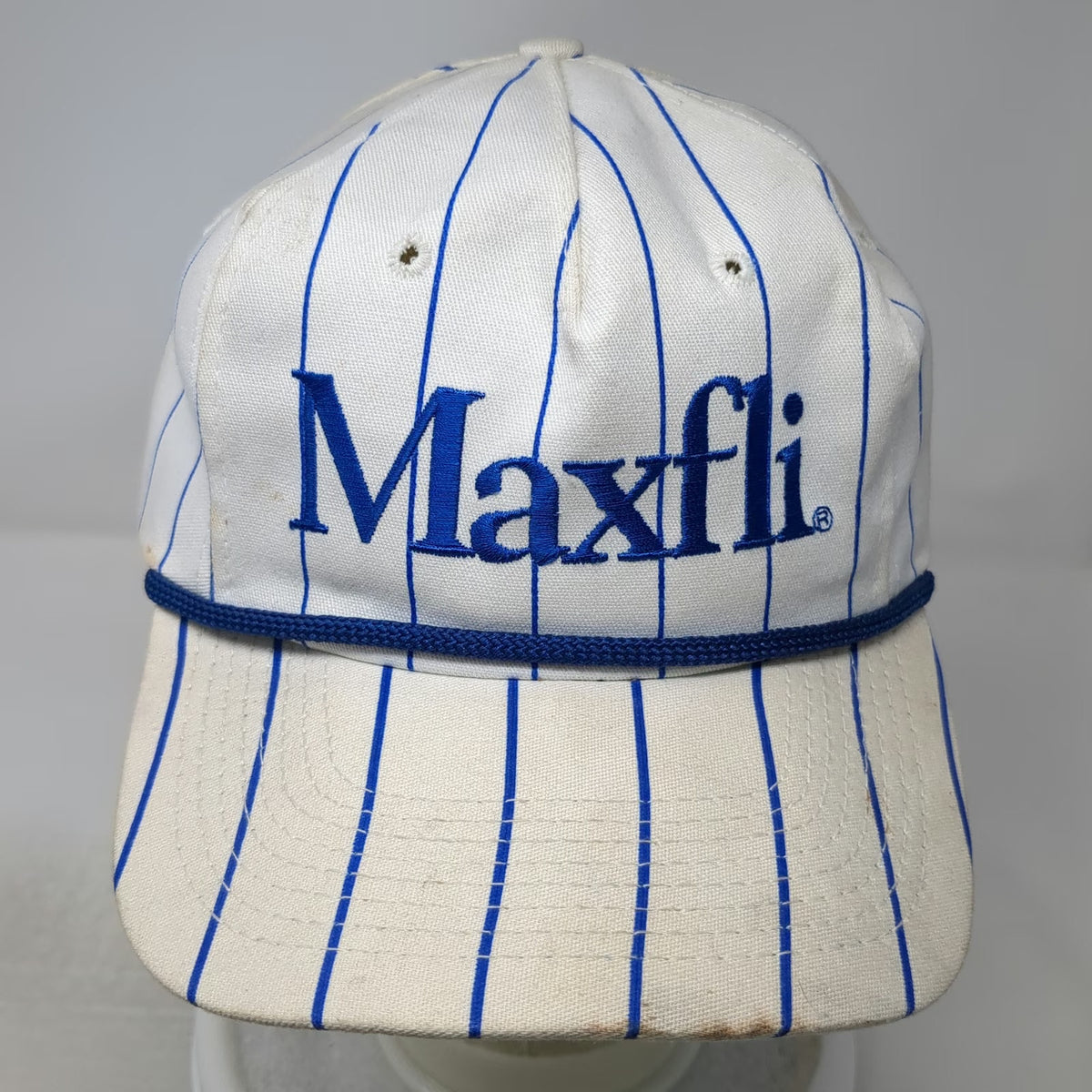 Maxfli 5 Panel Hat White Blue One Size Pinstripe Rope Golf Slideback Cotton USA