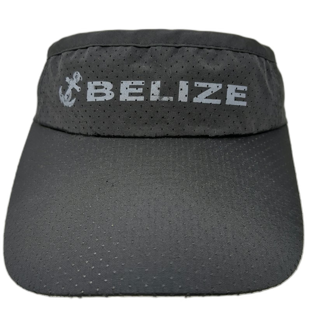 Black Visor One Size Belize Anchor Perforated Polyester Adjustable Slideback Hat