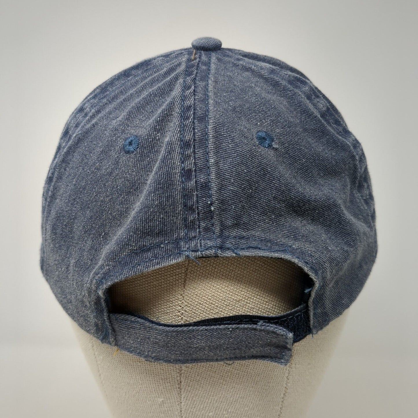 Unbranded Strapback Hat Blue One Size Adjustable Vented Holes Denim Blank
