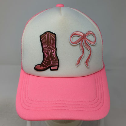 Hobby Lobby Trucker Hat Pink One Size Cowboy Boot Bow Patch Mesh Snapback