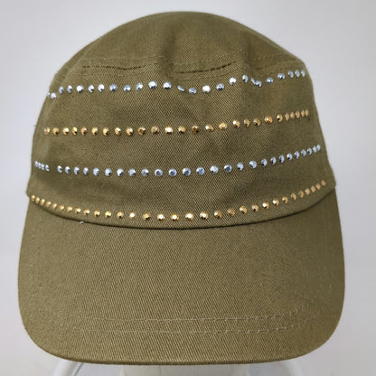 Pugs Army Cap Green One Size Studded Rhinestones Strapback Adjustable Cotton Hat