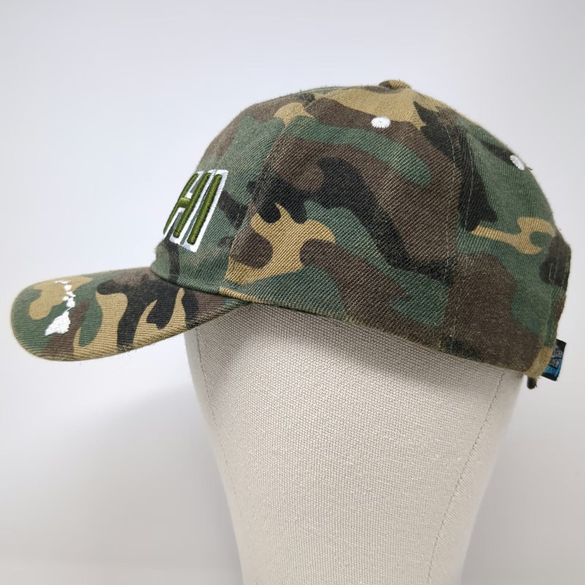 Island Crew Hawaii Baseball Cap Green One Size Camo HI Embroidery Strapback Hat