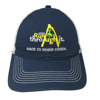 2021 Run Through It Strapback Trucker Hat Blue One Size Race To Robie Creek