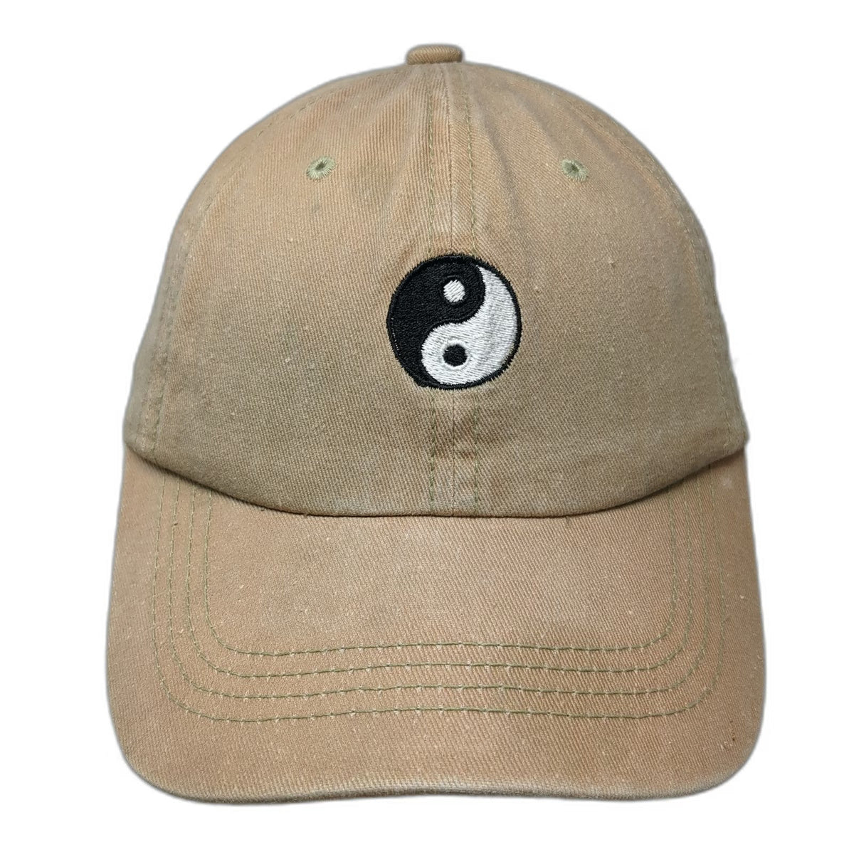 Baseball Cap Beige One Size Yin Yang Graphic Slideback Distressed Cotton Hat