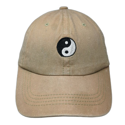 Baseball Cap Beige One Size Yin Yang Graphic Slideback Distressed Cotton Hat