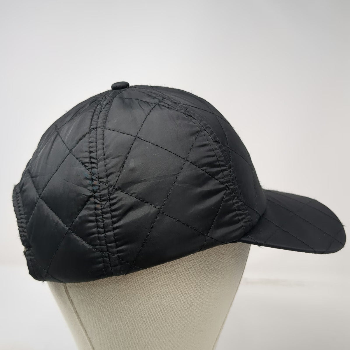 Black One Size Baseball Cap Quilted Diamond Pattern Adjustable Strapback Hat