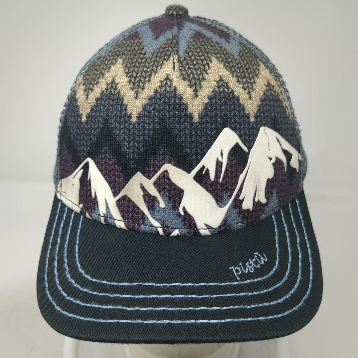 Pistil Trucker Hat Blue One Size Mountain Graphic Knit Mesh Snapback Outdoor