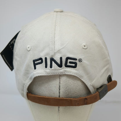 Ping Baseball Cap Beige Fresno Leather Strap CoolMax Script Logo Hat W/Tags