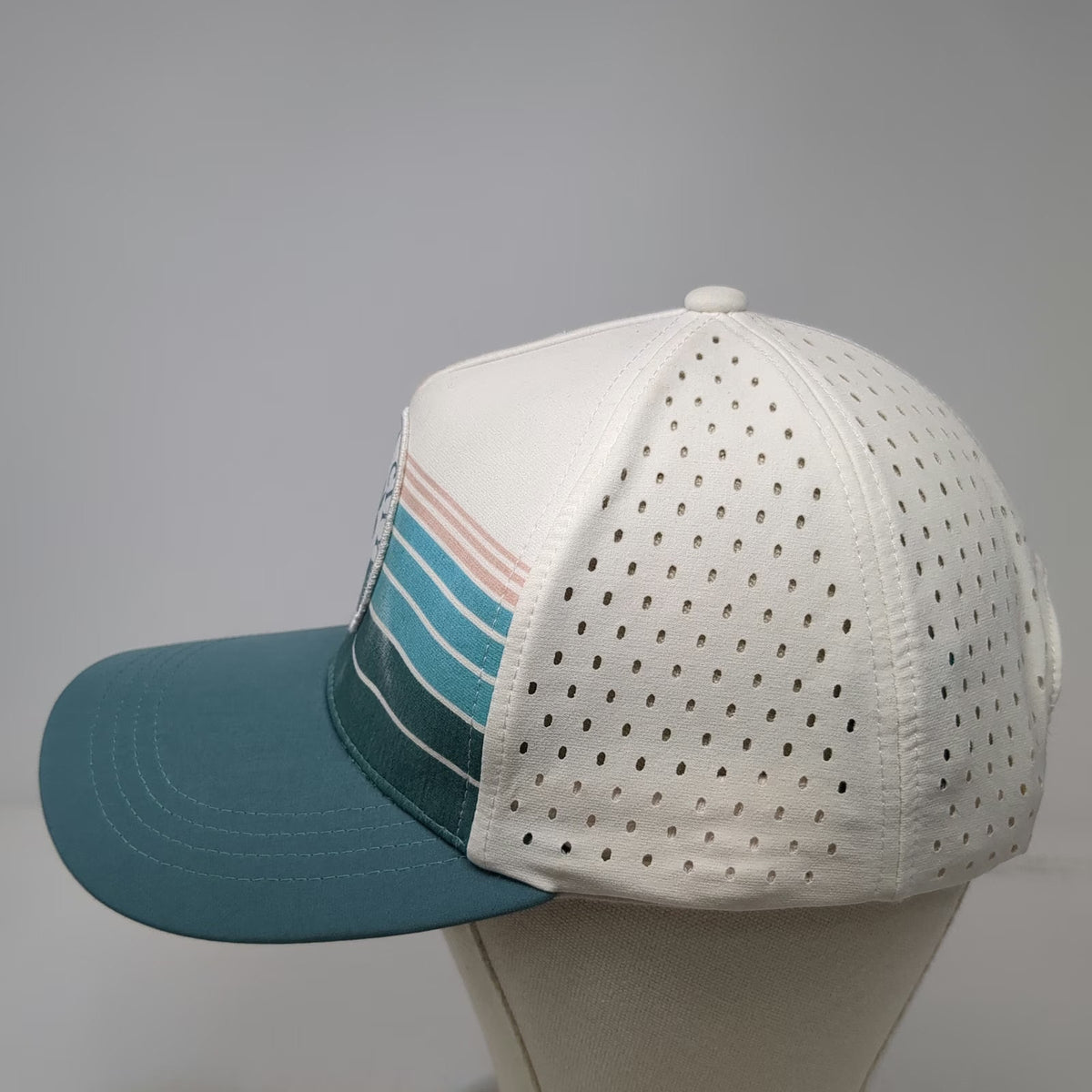Free Style Trucker Hat White Blue One Size Panama City Beach Palm Tree Striped