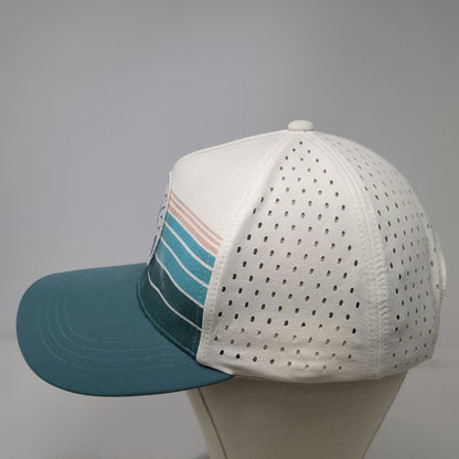 Free Style Trucker Hat White Blue One Size Panama City Beach Palm Tree Striped