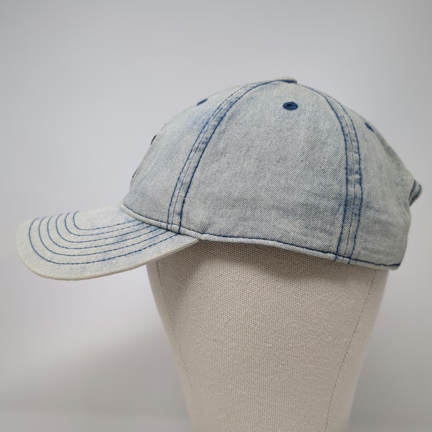 Adidas Baseball Cap Blue One Size Denim Trefoil Logo Slideback Acid Wash Hat