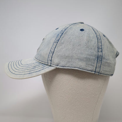 Adidas Baseball Cap Blue One Size Denim Trefoil Logo Slideback Acid Wash Hat