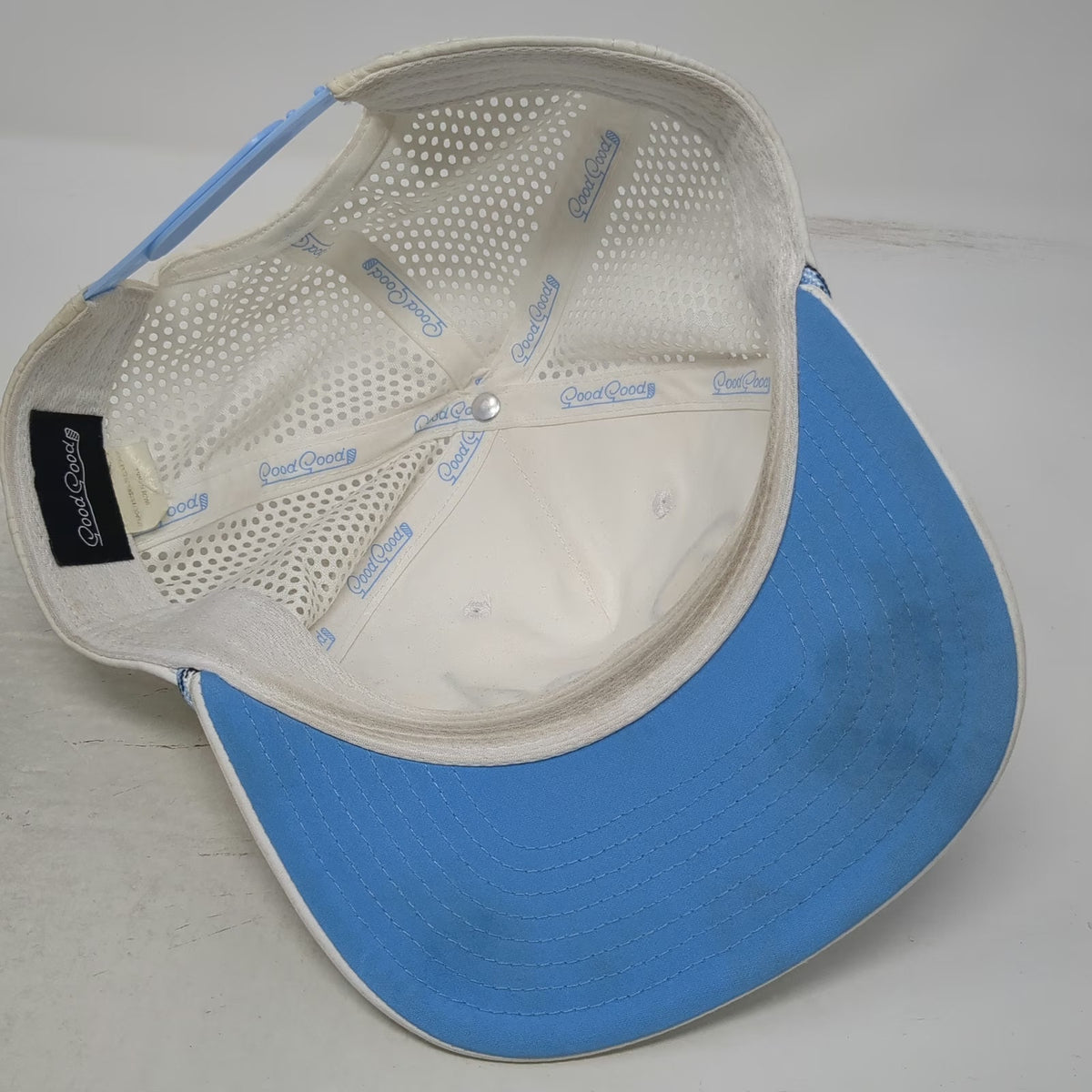 Good Good Golf White Trucker Hat One Size Blue Rope Script Mesh Back Snapback