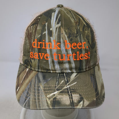 Pacific Headwear Trucker Hat Green One Size Camo Drink Beer Save Turtles Hat