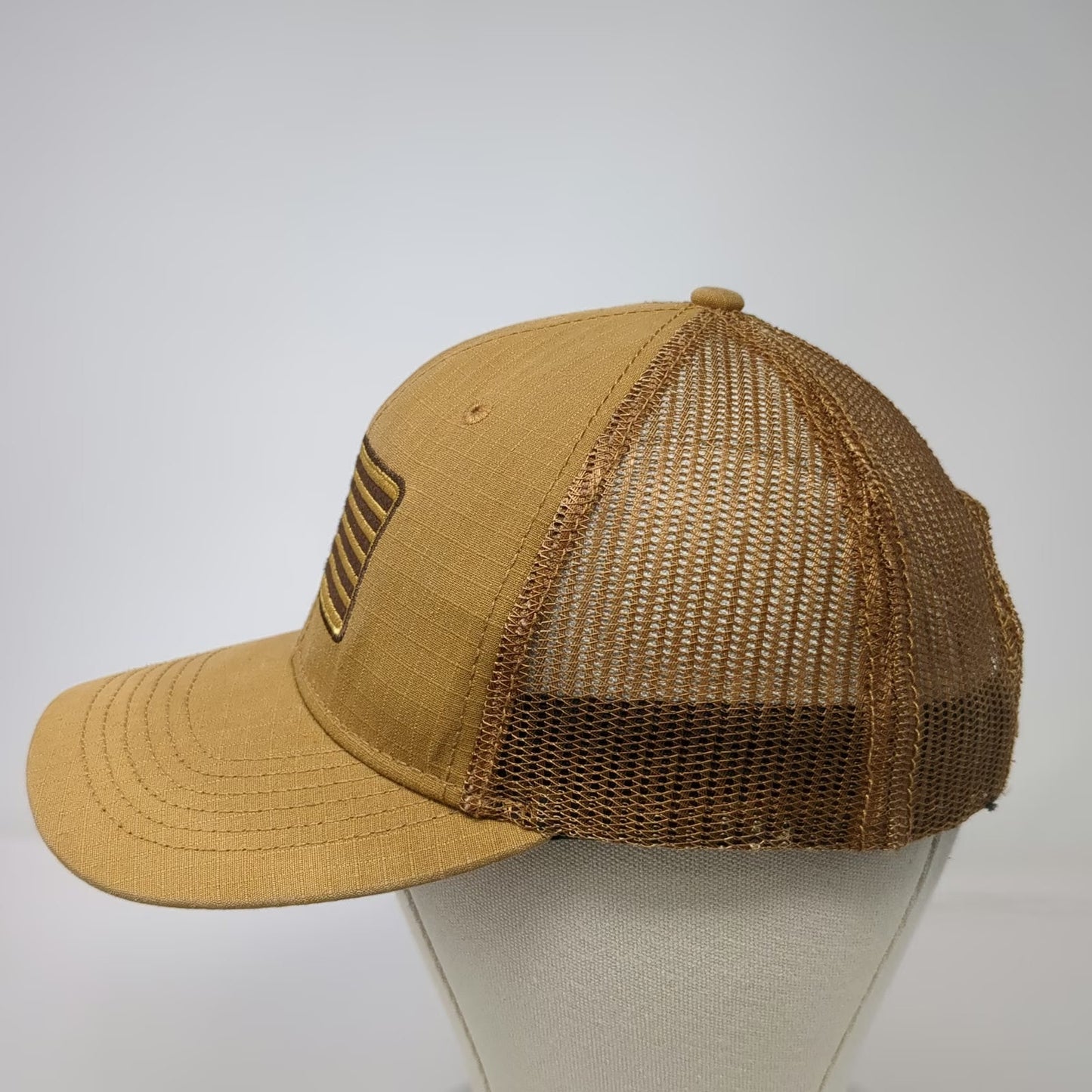K3 Headwear Trucker Hat Brown One Size Snapback American Flag Patch Tactical