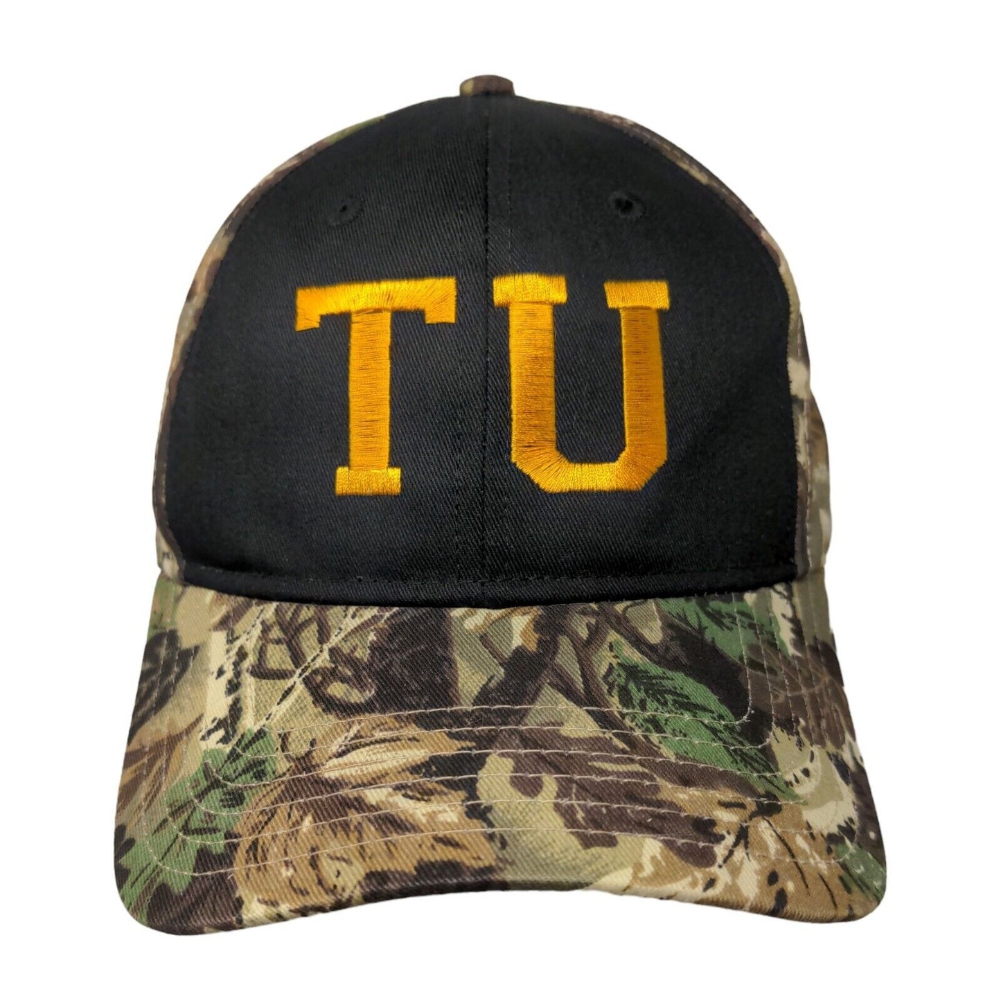 Otto Men's Strapback Black and Camo Hat Size OSFM Embroidered TU Logo