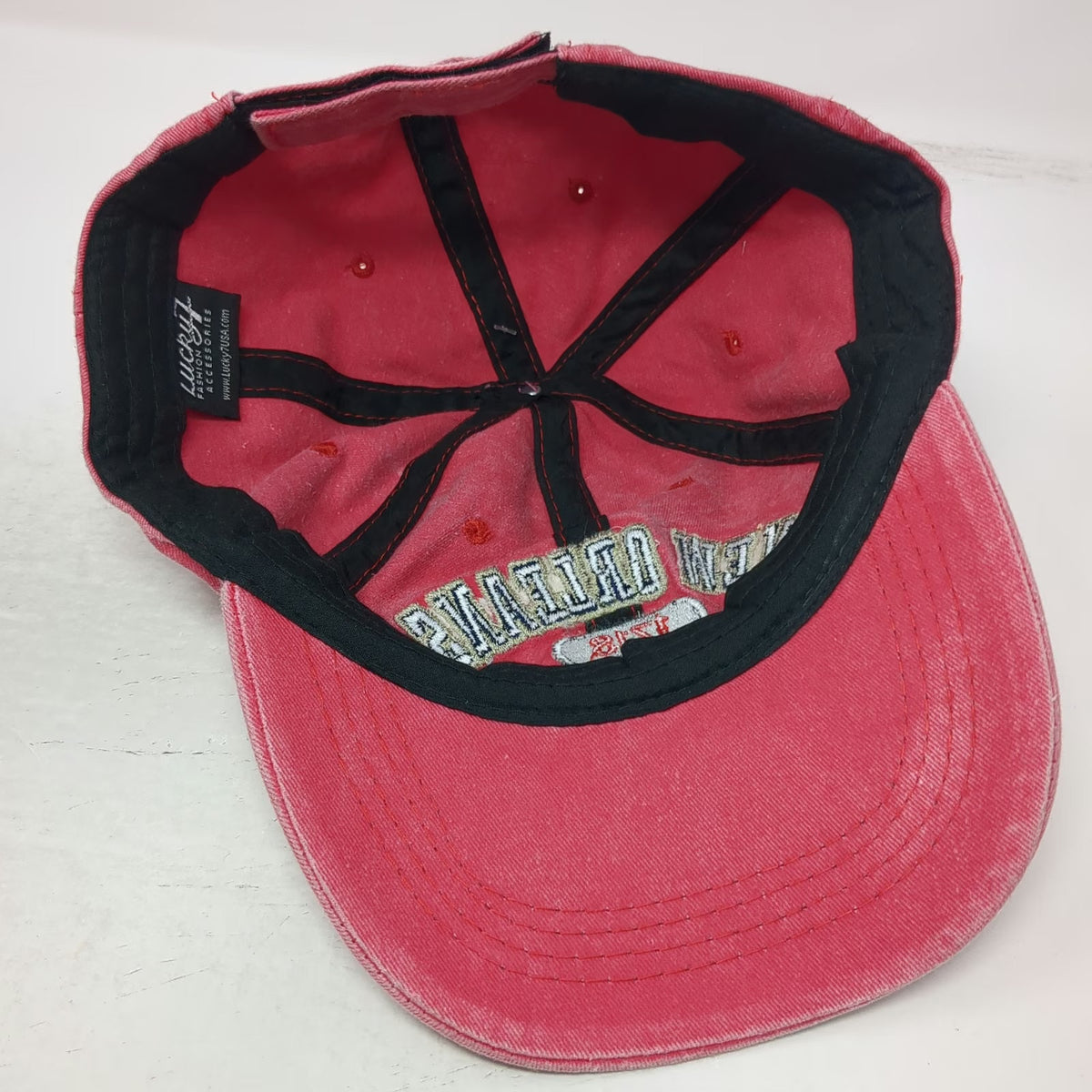 Lucky 7 Baseball Cap Red OSFM New Orleans Louisiana 1718 Strapback Cotton Hat